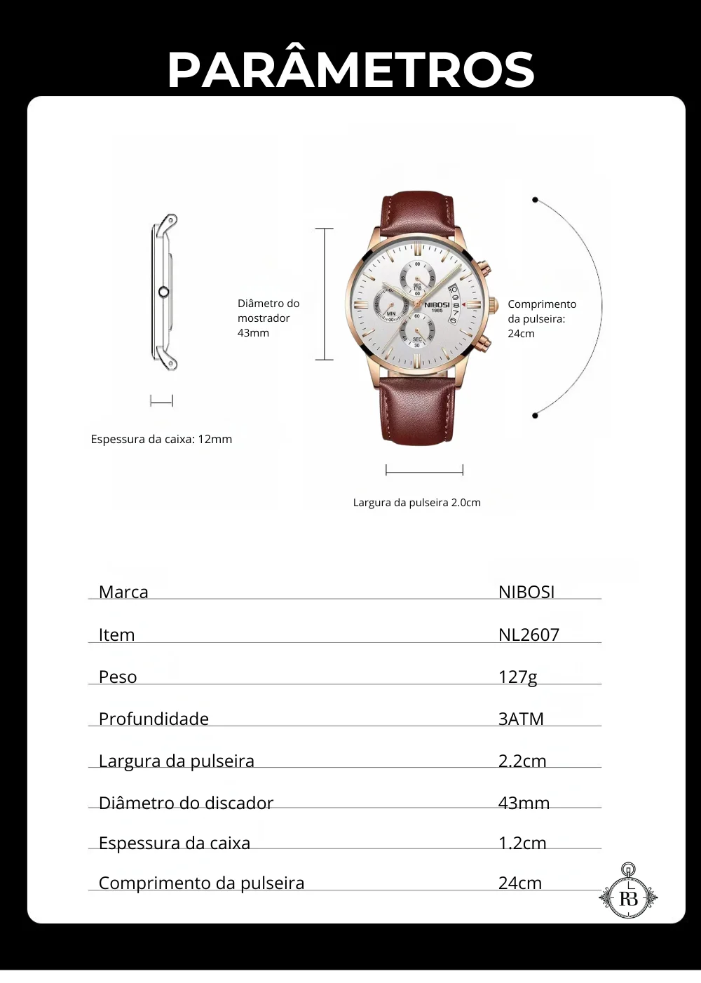 Relogio Nibosi Masculino com pulseira de couro 0993